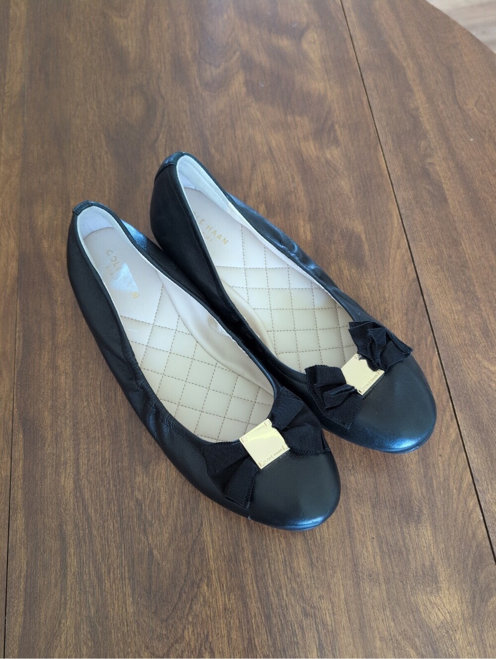 Cole Haan Tali Ballet Soft Bow Leather Flats Size 10 Black Gold